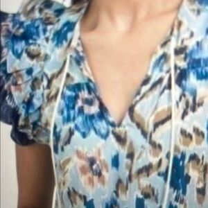 House of Harlow Blue Floral Ruffle Sleeve Women's Top